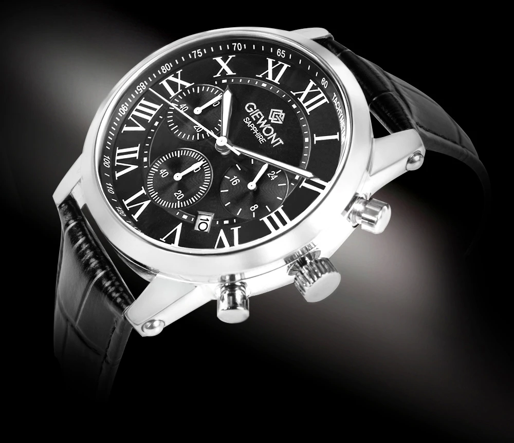 Zegarek męski Giewont GW6260-A2 Chronograph Sapphire na pasku czarnym, czarna tarcza - zdjęcie 2 Zegarek męski Giewont GW6260-A2 Chronograph Sapphire na pasku czarnym, czarna tarcza - zdjęcie 2