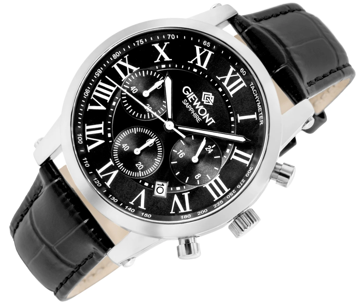 Zegarek męski Giewont GW6260-A2 Chronograph Sapphire na pasku czarnym, czarna tarcza - zdjęcie 3 Zegarek męski Giewont GW6260-A2 Chronograph Sapphire na pasku czarnym, czarna tarcza - zdjęcie 3