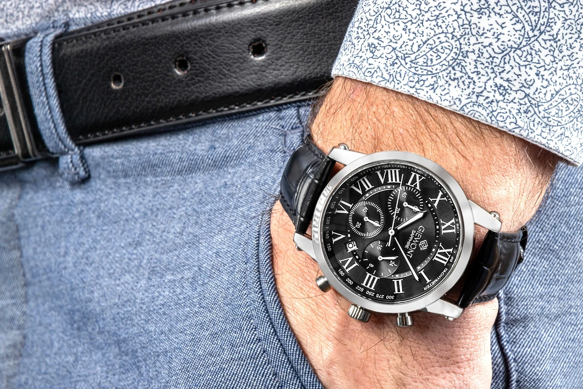 Zegarek męski Giewont GW6260-A2 Chronograph Sapphire na pasku czarnym, czarna tarcza - zdjęcie 4 Zegarek męski Giewont GW6260-A2 Chronograph Sapphire na pasku czarnym, czarna tarcza - zdjęcie 4
