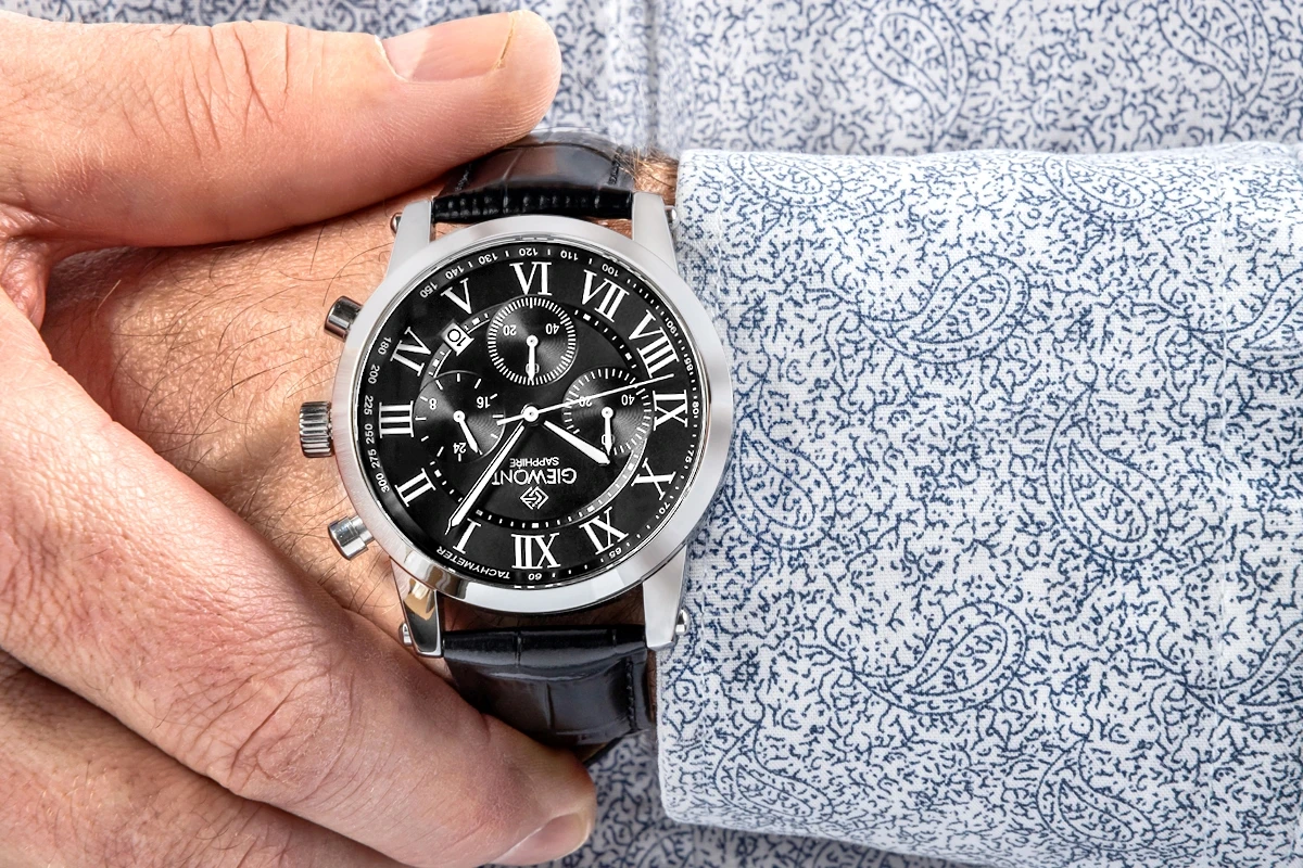 Zegarek męski Giewont GW6260-A2 Chronograph Sapphire na pasku czarnym, czarna tarcza - zdjęcie 5 Zegarek męski Giewont GW6260-A2 Chronograph Sapphire na pasku czarnym, czarna tarcza - zdjęcie 5