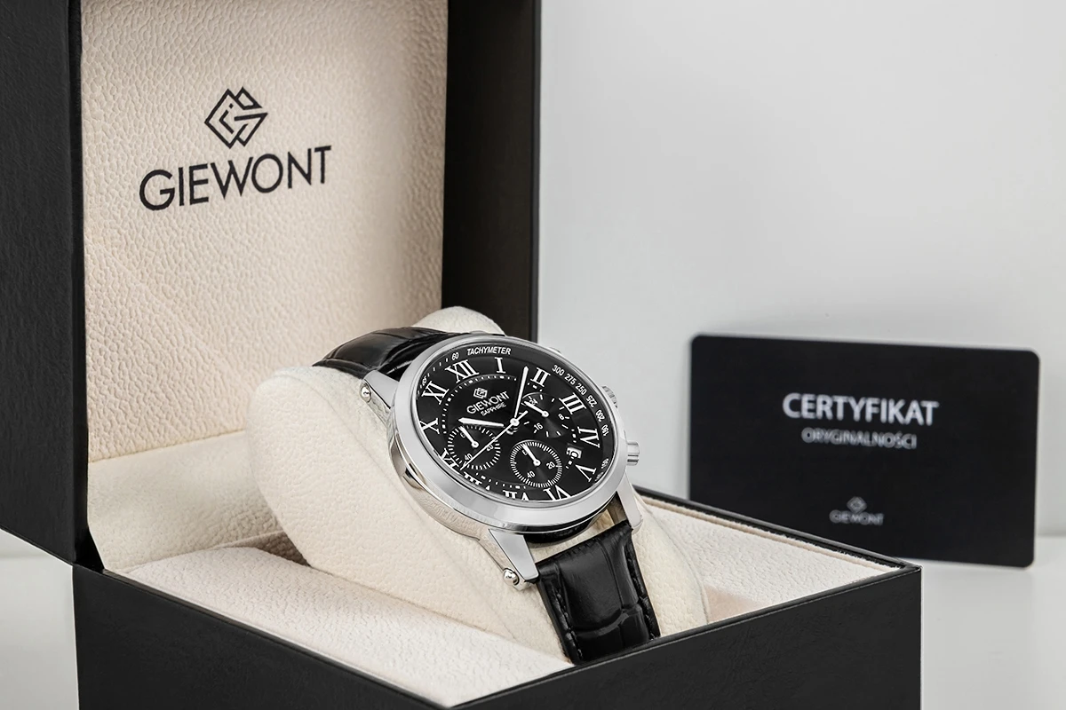 Zegarek męski Giewont GW6260-A2 Chronograph Sapphire na pasku czarnym, czarna tarcza - zdjęcie 8 Zegarek męski Giewont GW6260-A2 Chronograph Sapphire na pasku czarnym, czarna tarcza - zdjęcie 8