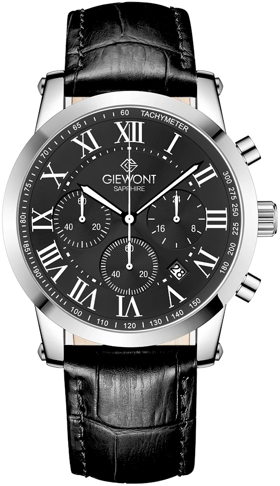 Zegarek męski Giewont GW6260-A2 Chronograph Sapphire na pasku czarnym, czarna tarcza Zegarek męski Giewont GW6260-A2 Chronograph Sapphire na pasku czarnym, czarna tarcza