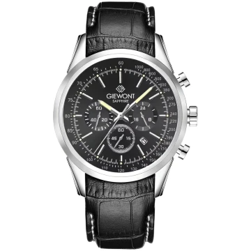 Zegarek męski Giewont GW7650-A2 Chronograph Sapphire na pasku czarnym, czarna tarcza