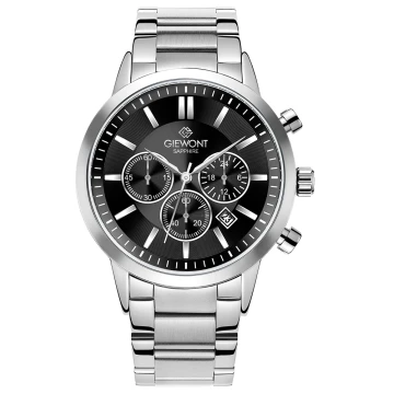 Zegarek męski Giewont GW8510-B1 Chronograph Sapphire na bransolecie srebrnej, czarna tarcza