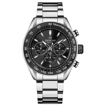 Zegarek męski Giewont GW9580-B1 Chronograph Sapphire na bransolecie srebrnej, czarna tarcza