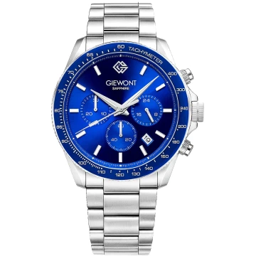 Zegarek męski Giewont GW3520-B3 Chronograph Sapphire na bransolecie srebrnej, niebieska tarcza