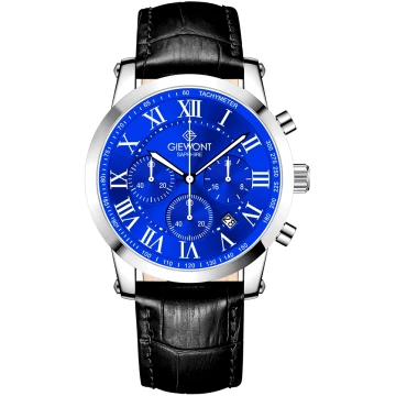 Zegarek męski Giewont GW6260-A4 Chronograph Sapphire na pasku czarnym, niebieska tarcza
