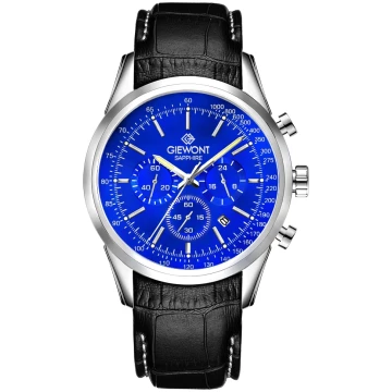 Zegarek męski Giewont GW7650-A3 Chronograph Sapphire na pasku czarnym, niebieska tarcza