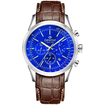 Zegarek męski Giewont GW7650-A5 Chronograph Sapphire na pasku brązowym, niebieska tarcza