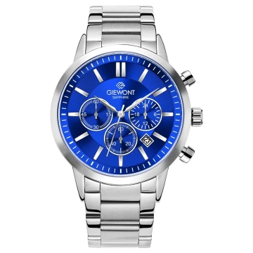 Zegarek męski Giewont GW8510-B3 Chronograph Sapphire na bransolecie srebrnej, niebieska tarcza
