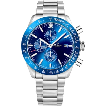 Zegarek męski Giewont GW8720-B3 Chronograph Sapphire na bransolecie srebrnej, niebieska tarcza