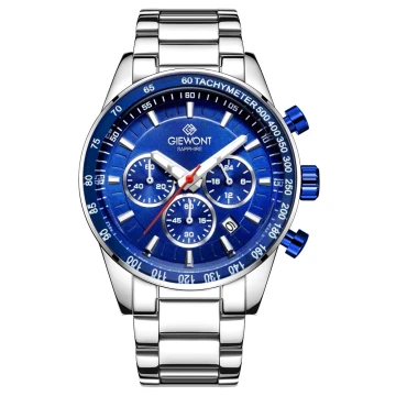 Zegarek męski Giewont GW9140-B3 Chronograph Sapphire na bransolecie srebrnej, niebieska tarcza