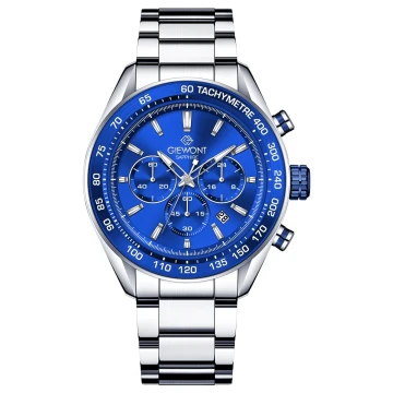Zegarek męski Giewont GW9580-B3 Chronograph Sapphire na bransolecie srebrnej, niebieska tarcza