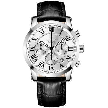 Zegarek męski Giewont GW6260-A1 Chronograph Sapphire na pasku czarnym, srebrna tarcza