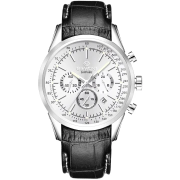 Zegarek męski Giewont GW7650-A1 Chronograph Sapphire na pasku czarnym, srebrna tarcza