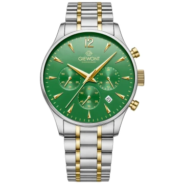 Zegarek męski Giewont GW6310-B6 Chronograph Sapphire na bransolecie srebrnej, zielona tarcza