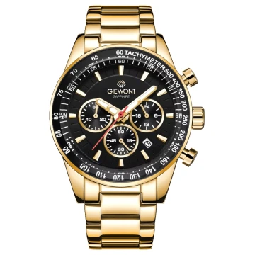 Zegarek męski Giewont GW9140-B4 Chronograph Sapphire na bransolecie złotej, czarna tarcza