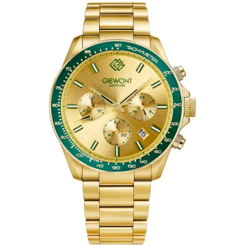 Zegarek męski Giewont GW3520-B6 Chronograph Sapphire na bransolecie złotej, złota tarcza