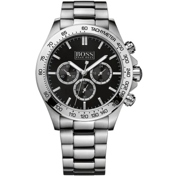 Zegarek męski Hugo Boss 1512965 na bransolecie srebrnej, czarna tarcza, WR100