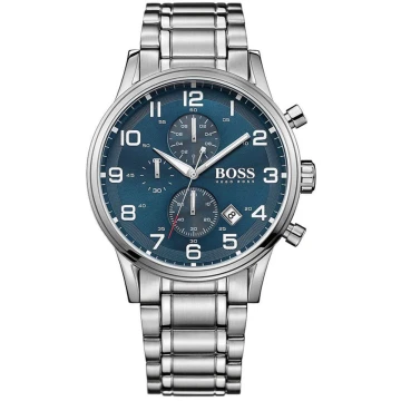 Zegarek męski Hugo Boss AEROLINER 1513183 na bransolecie srebrnej, niebieska tarcza, WR50