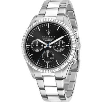 Zegarek męski Maserati Competizione R8853100023 na bransolecie srebrnej, czarna tarcza, WR100