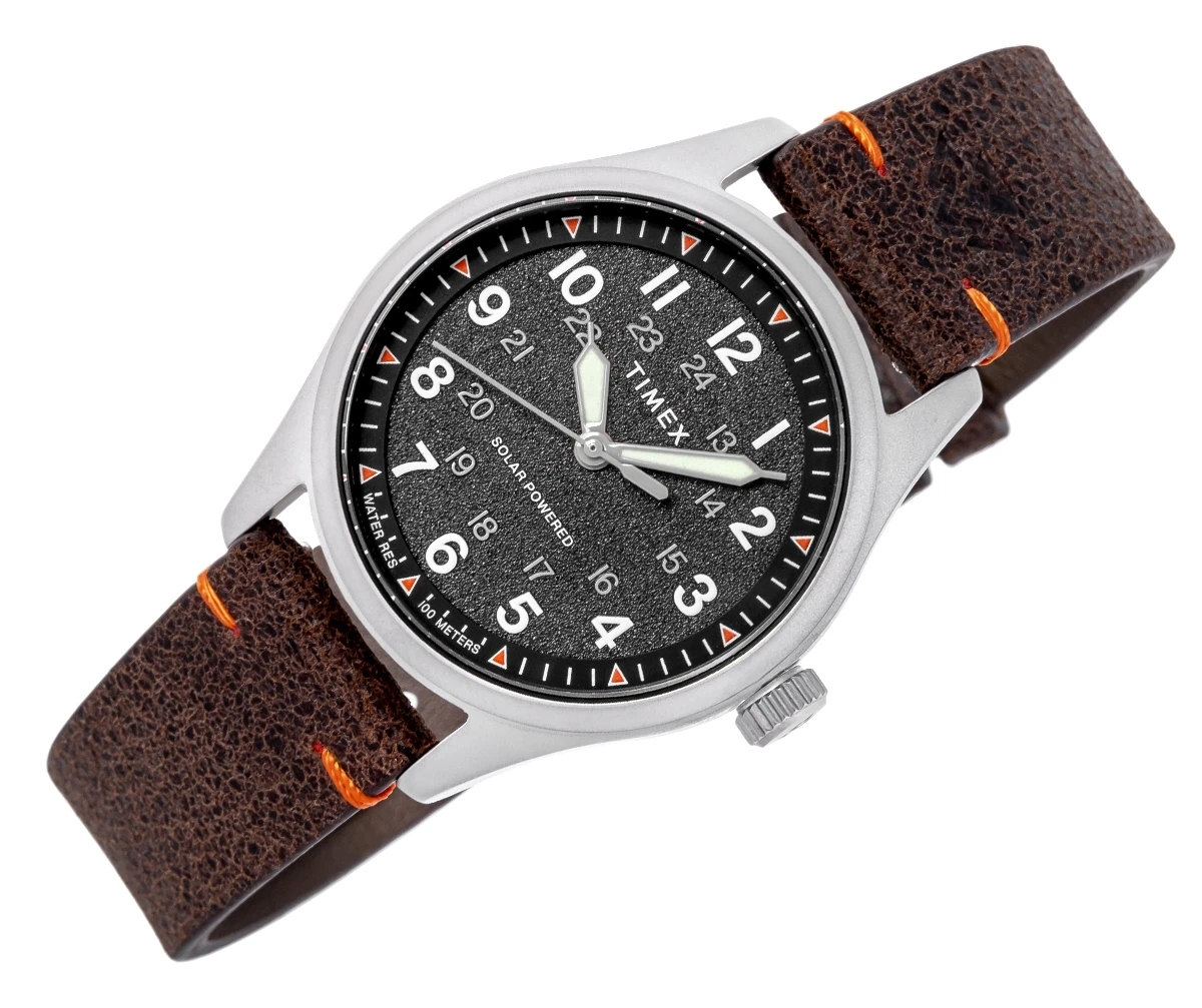 Zegarek męski Timex Expedition Field Solar TW2V64200 na pasku brązowym, czarna tarcza, WR100 - zdjęcie 2 Zegarek męski Timex Expedition Field Solar TW2V64200 na pasku brązowym, czarna tarcza, WR100 - zdjęcie 2