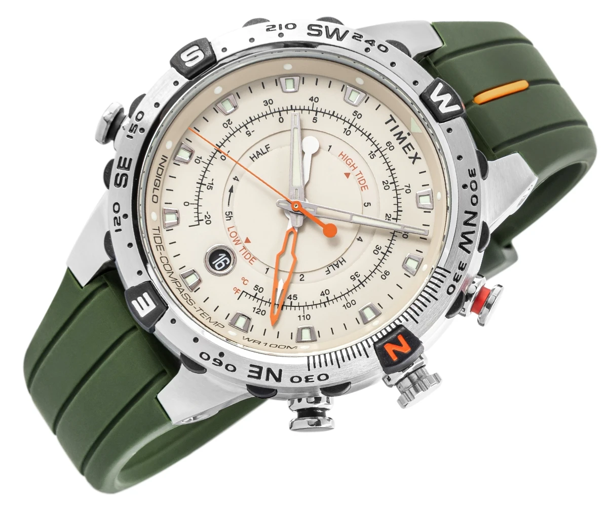 Zegarek męski TIMEX Expedition Tide-Temp-Compass TW2V22200 na pasku zielonym, beżowa tarcza, WR100 - obrazek 2 Zegarek męski TIMEX Expedition Tide-Temp-Compass TW2V22200 na pasku zielonym, beżowa tarcza, WR100 - obrazek 2