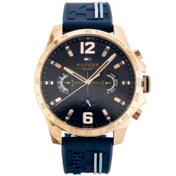 Zegarek męski Tommy Hilfiger Decker 1791474 na pasku granatowym, niebieska tarcza