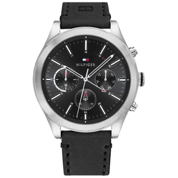 Zegarek męski Tommy Hilfiger Ashton 1791740 na pasku czarnym, czarna tarcza