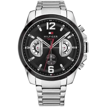 Zegarek męski Tommy Hilfiger Decker 1791472 na bransolecie srebrnej, czarna tarcza, WR50
