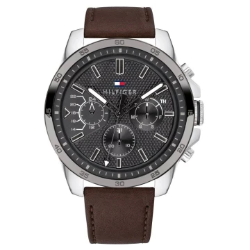 Zegarek męski Tommy Hilfiger DECKER 1791562 na pasku brązowym, czarna tarcza, WR50