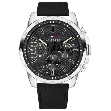 Zegarek męski Tommy Hilfiger DECKER 1791563 na pasku czarnym, czarna tarcza, WR50