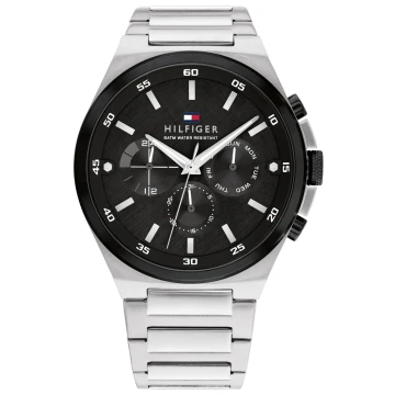 Zegarek męski Tommy Hilfiger Dexter 1792087 na bransolecie srebrnej, czarna tarcza