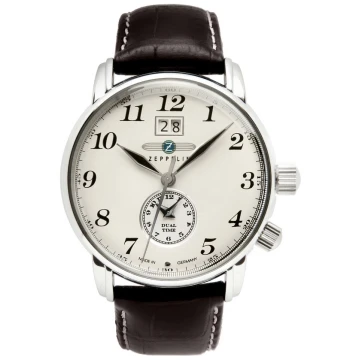 Zegarek męski Zeppelin LZ127 Graf Zeppelin Dual Time 7644-5 na pasku brązowym, beżowa tarcza