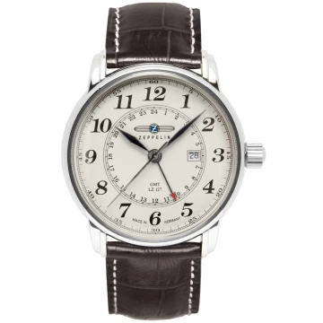 Zegarek męski Zeppelin LZ127 Graf Zeppelin GMT 7642-5 na pasku brązowym, beżowa tarcza