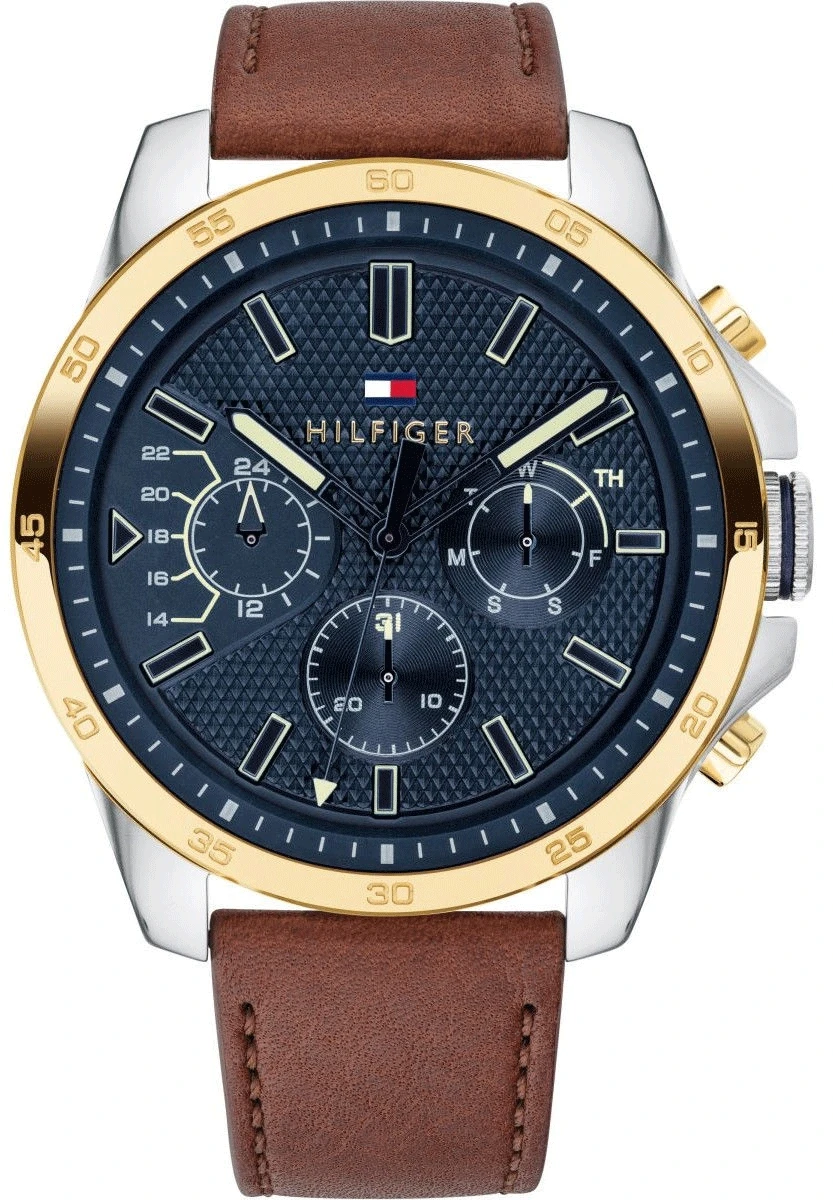 Zegarek męski Tommy Hilfiger Decker 1791561 na pasku brązowym, granatowa tarcza Zegarek męski Tommy Hilfiger Decker 1791561 na pasku brązowym, granatowa tarcza