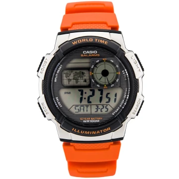 Zegarek męski Casio AE-1000W-4BVEF na pomarańczowym pasku, czarny wyświetlacz