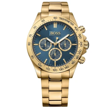 Zegarek męski Hugo Boss 1513340 na bransolecie złotej, granatowa tarcza, WR100