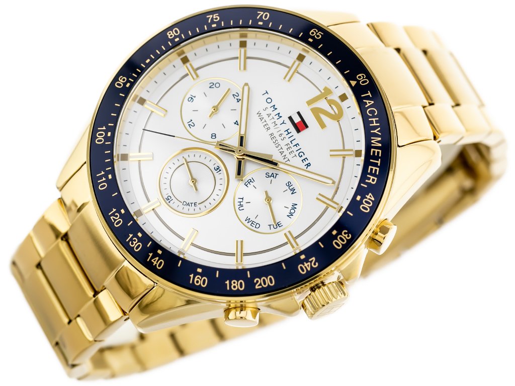 Zegarek męski Tommy Hilfiger 1791121 na bransolecie złotej, srebrna tarcza, WR50 - zdjęcie 2 Zegarek męski Tommy Hilfiger 1791121 na bransolecie złotej, srebrna tarcza, WR50 - zdjęcie 2