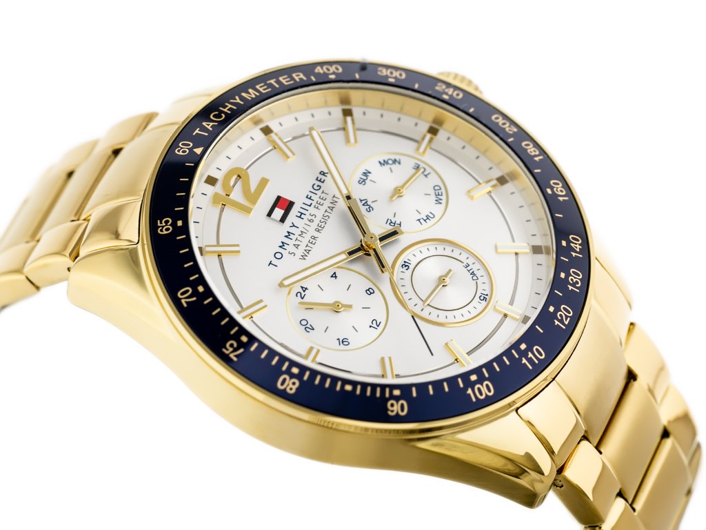 Zegarek męski Tommy Hilfiger 1791121 na bransolecie złotej, srebrna tarcza, WR50 - zdjęcie 3 Zegarek męski Tommy Hilfiger 1791121 na bransolecie złotej, srebrna tarcza, WR50 - zdjęcie 3