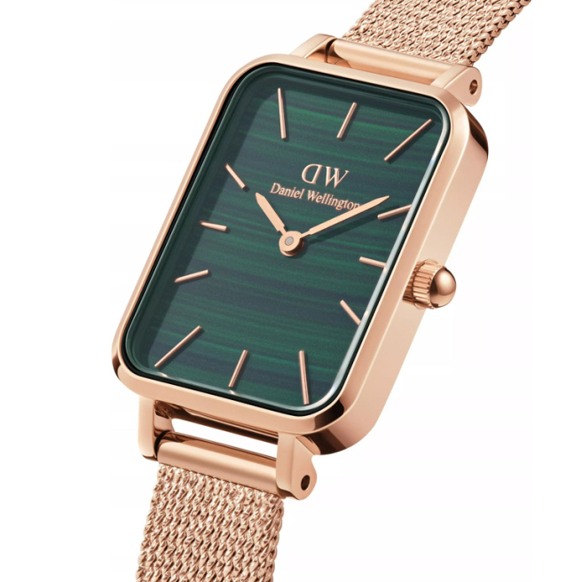 Zegarek damski Różowe złoto Prostokątna Koperta DANIEL WELLINGTON QUADRO DW00100437 Zielona tarcza