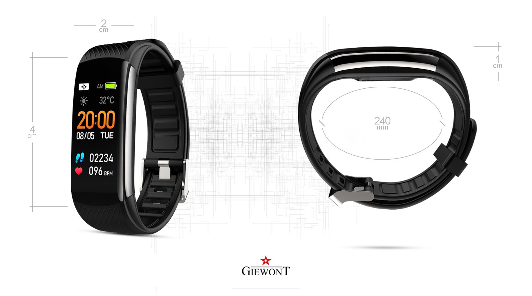 Polski Smartband Giewont Pasek silikonowy Fioletowy Polski Smartband Giewont Pasek silikonowy Fioletowy