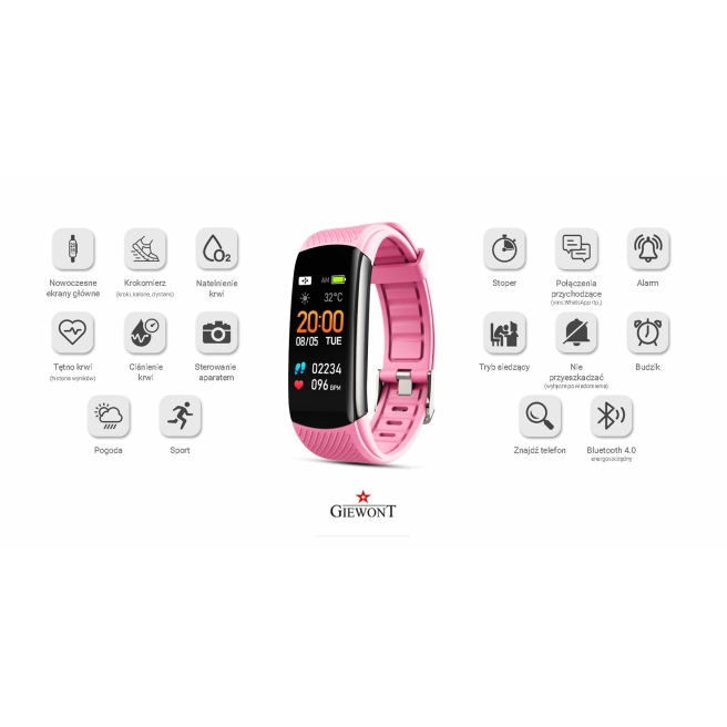 Smartband Giewont GW200-3 + dodatkowy burgundowy pasek