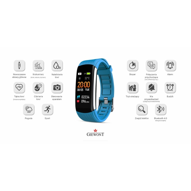 Polski Smartband Giewont z Jasnoniebieskim silikonowym paskiem