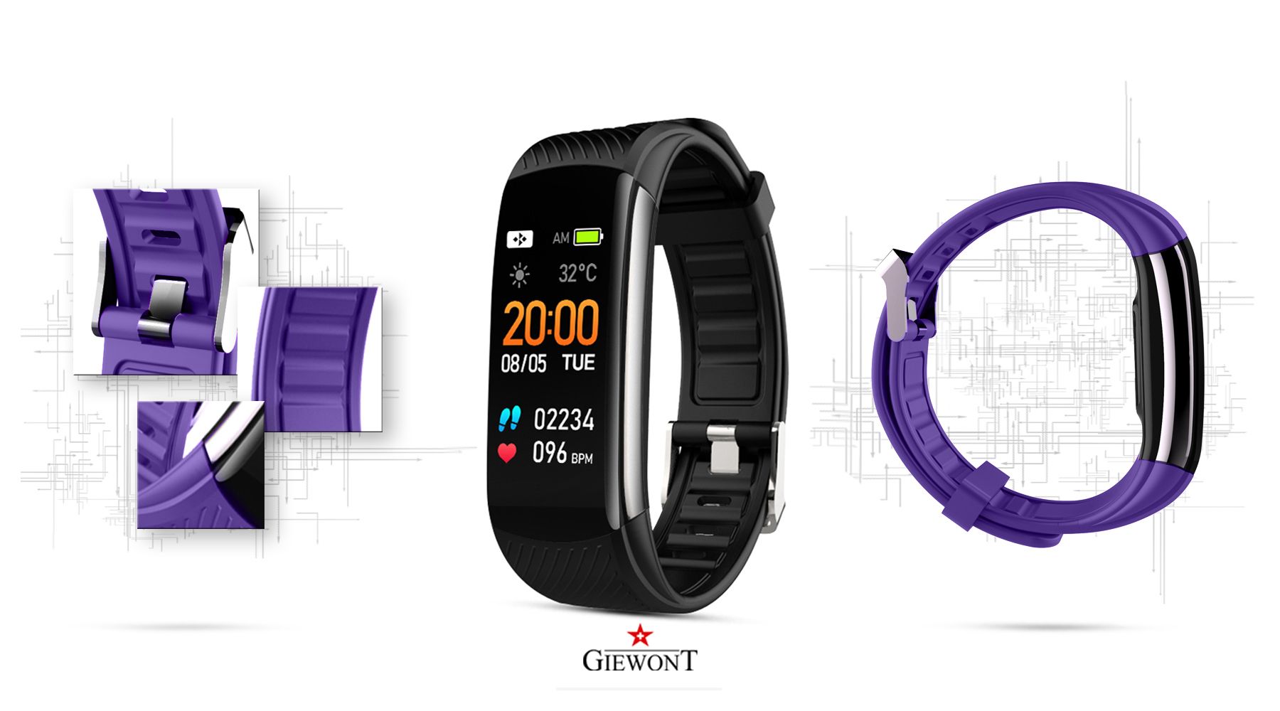 Polski Smartband Giewont Pasek silikonowy Fioletowy Polski Smartband Giewont Pasek silikonowy Fioletowy