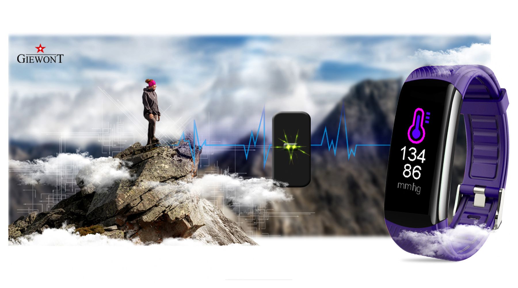 Polski Smartband Giewont Pasek silikonowy Fioletowy Polski Smartband Giewont Pasek silikonowy Fioletowy