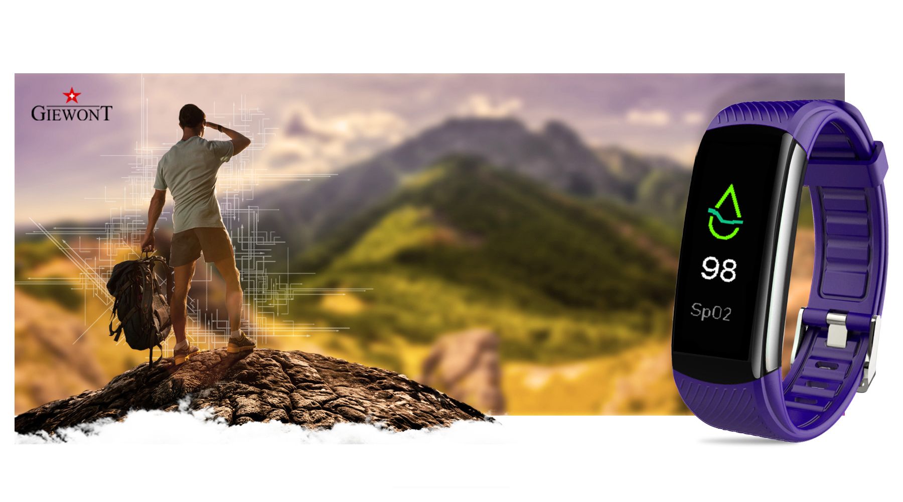 Polski Smartband Giewont Pasek silikonowy Fioletowy Polski Smartband Giewont Pasek silikonowy Fioletowy