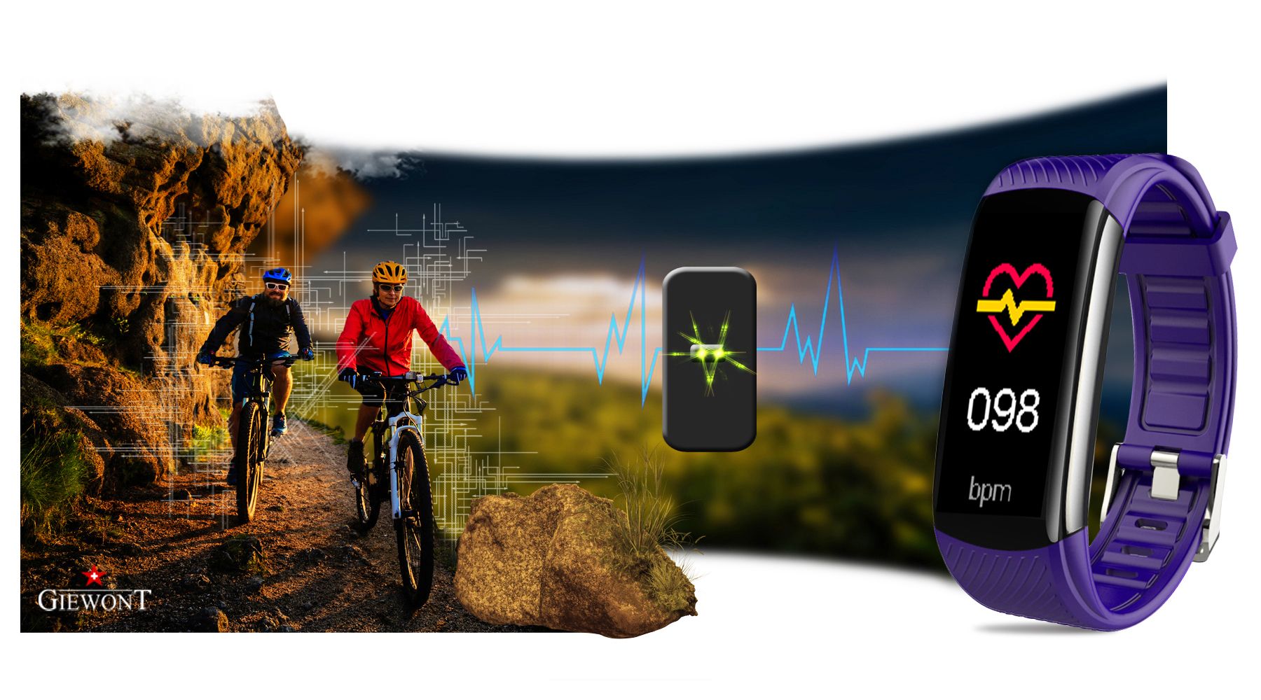 Polski Smartband Giewont Pasek silikonowy Fioletowy Polski Smartband Giewont Pasek silikonowy Fioletowy