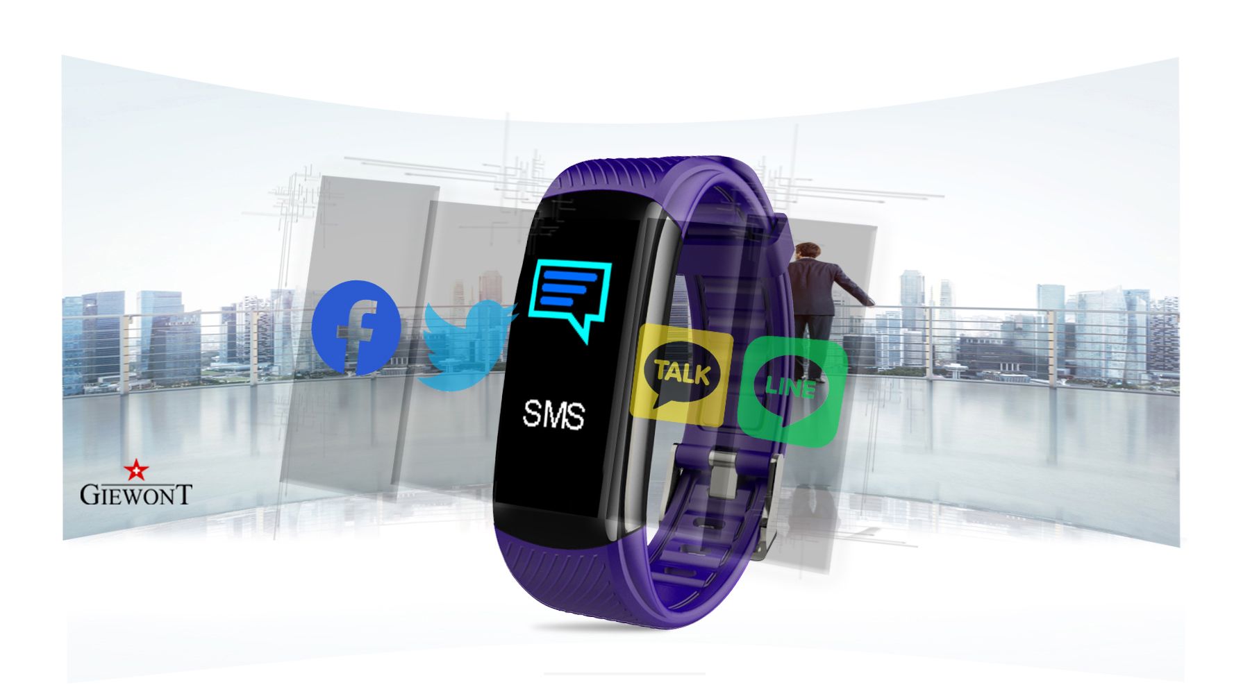Polski Smartband Giewont Pasek silikonowy Fioletowy Polski Smartband Giewont Pasek silikonowy Fioletowy