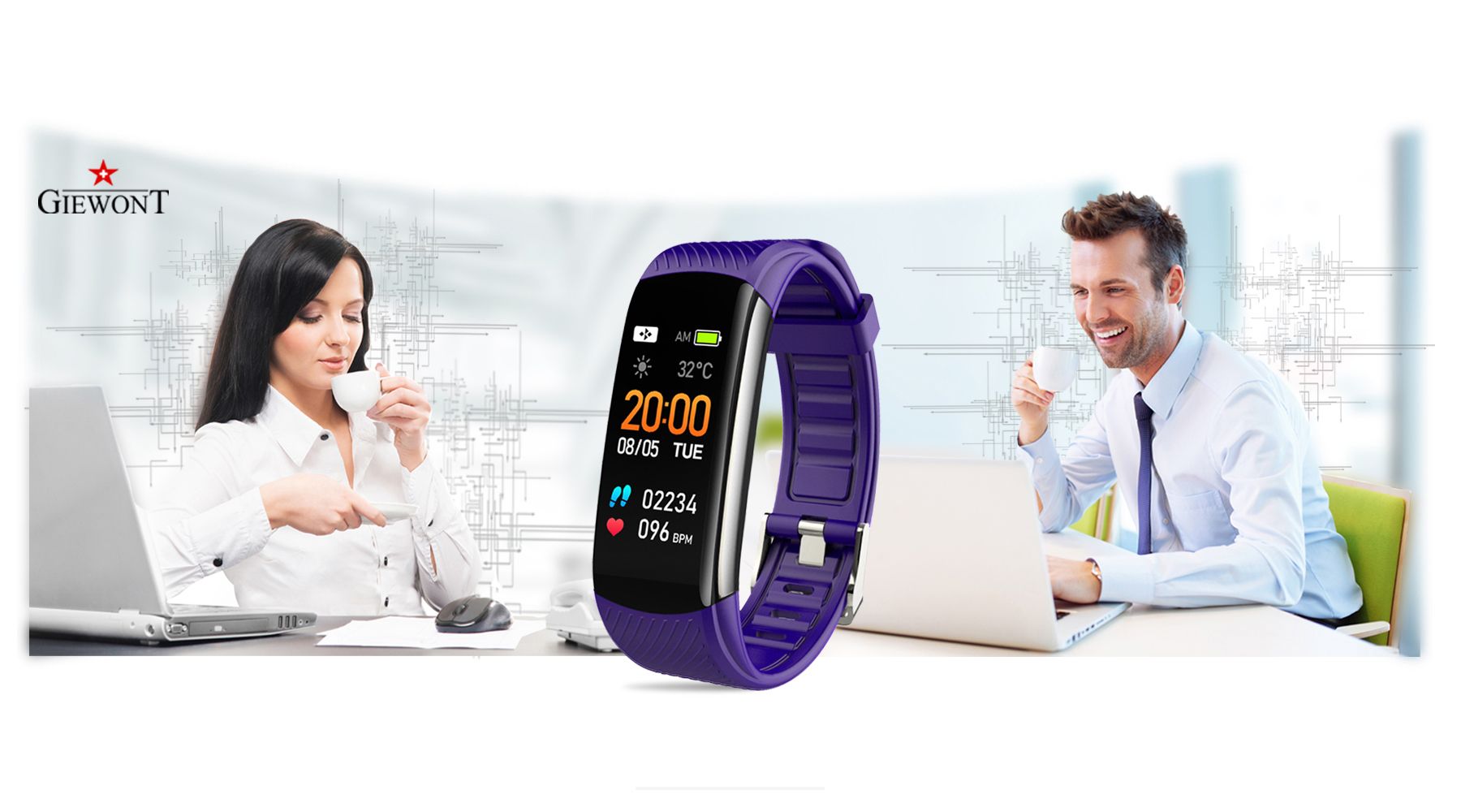Polski Smartband Giewont Pasek silikonowy Fioletowy Polski Smartband Giewont Pasek silikonowy Fioletowy